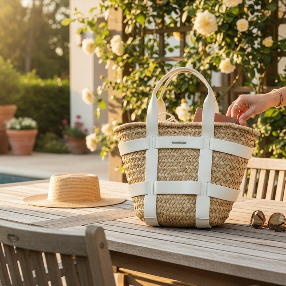 House of Harlow 1960 Tan and White Tote Bag